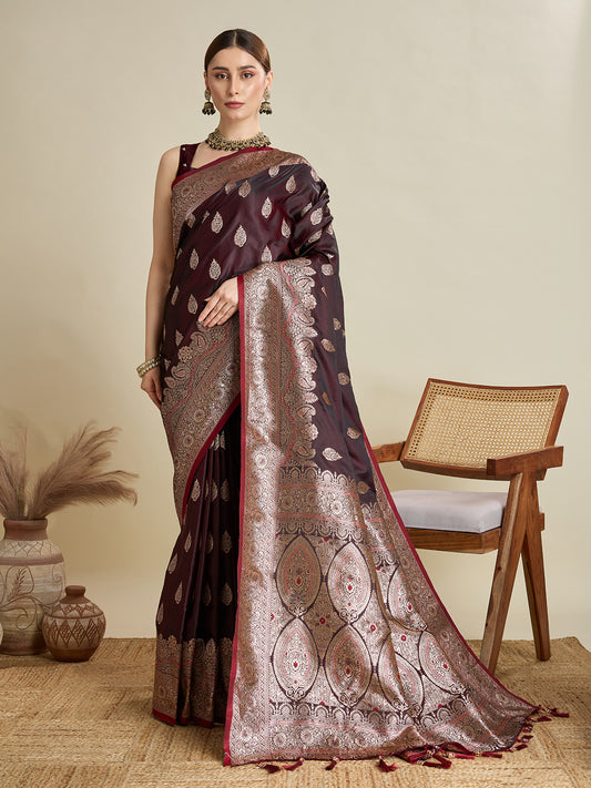 Designer Silk Saree with Heavy Zari Weaving & Rich Pallu for Festive & Wedding Wear (Maroon)