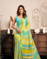 Ready-to-Wear Saree – Aqua Blue Linen with Pocket | Vastraan