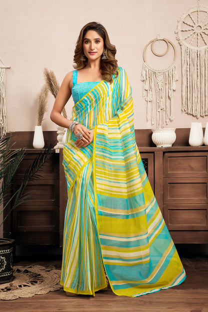 Ready-to-Wear Saree – Aqua Blue Linen with Pocket | Vastraan