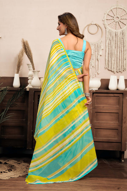 Ready-to-Wear Saree – Aqua Blue Linen with Pocket | Vastraan