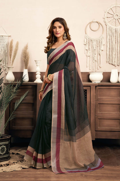 Ready-to-Wear Saree – Black Linen with Pocket | Vastraan