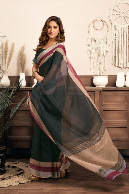Ready-to-Wear Saree – Black Linen with Pocket | Vastraan