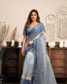 Ready-to-Wear Saree – Blue Linen with Pocket | Vastraan