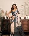 Ready-to-Wear Saree – Cream Linen with Pocket | Vastraan