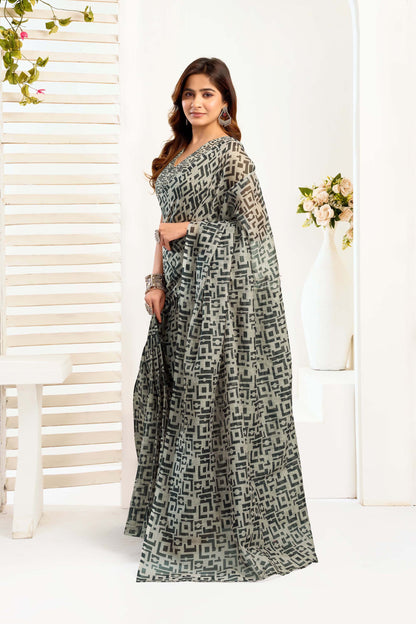 Ready-to-Wear Saree – Grey Linen with Pocket | Vastraan