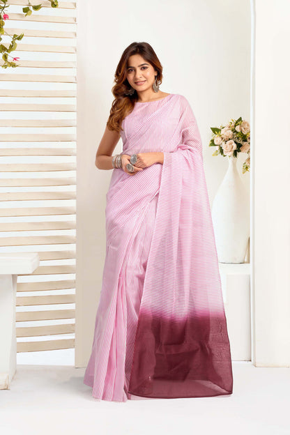 Ready-to-Wear Saree – Light Pink Linen with Pocket | Vastraan