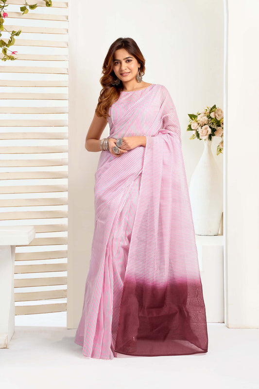 Ready-to-Wear Saree – Light Pink Linen with Pocket | Vastraan