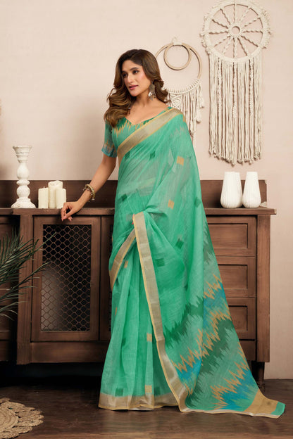 Ready-to-Wear Saree – Mint Green Linen with Pocket | Vastraan
