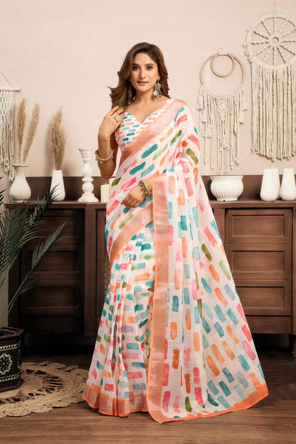 Ready-to-Wear Saree – Multi Linen with Pocket | Vastraan