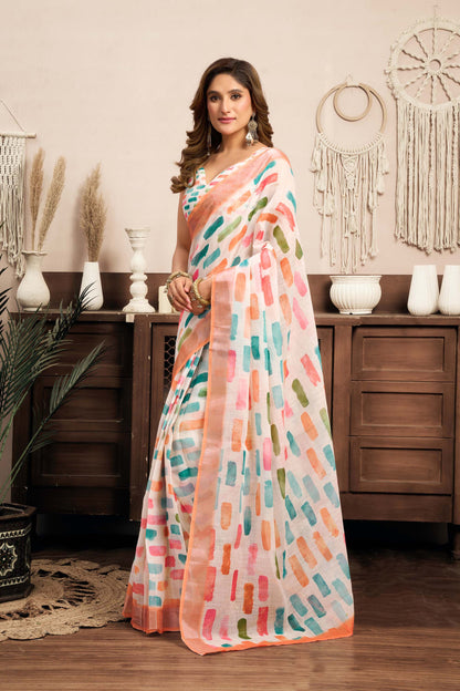 Ready-to-Wear Saree – Multi Linen with Pocket | Vastraan