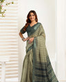 Ready-to-Wear Saree – Olive Linen with Pocket | Vastraan