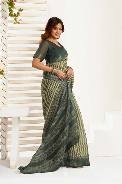 Ready-to-Wear Saree – Olive Linen with Pocket | Vastraan