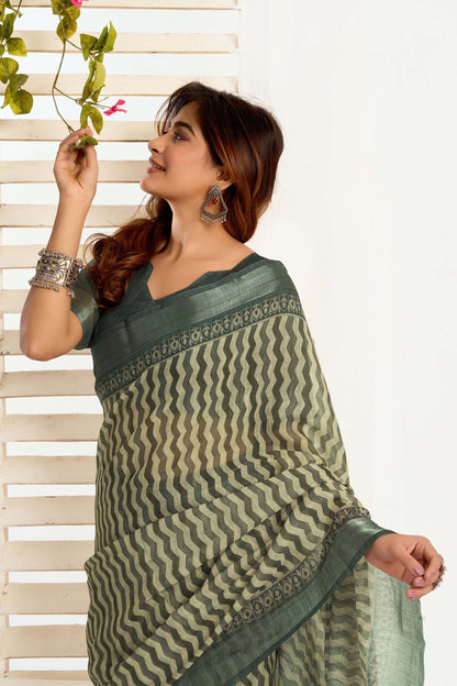 Ready-to-Wear Saree – Olive Linen with Pocket | Vastraan