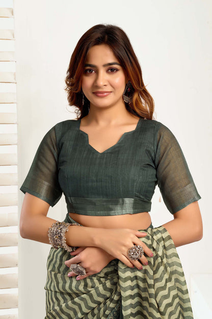 Ready-to-Wear Saree – Olive Linen with Pocket | Vastraan