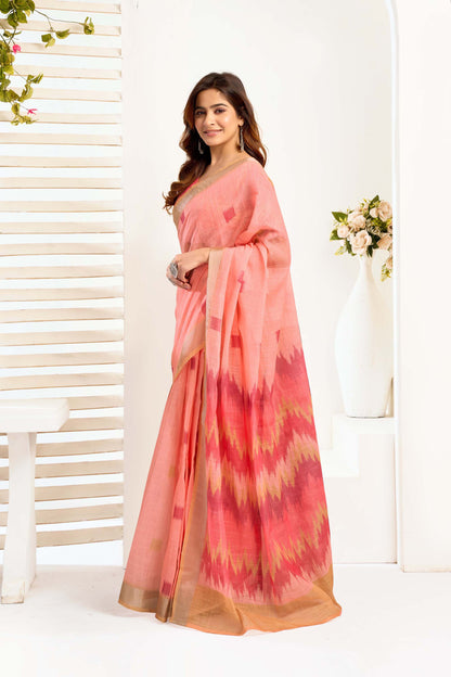Ready-to-Wear Saree – Peach Linen with Pocket | Vastraan