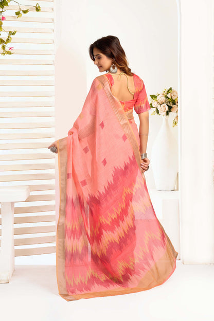 Ready-to-Wear Saree – Peach Linen with Pocket | Vastraan