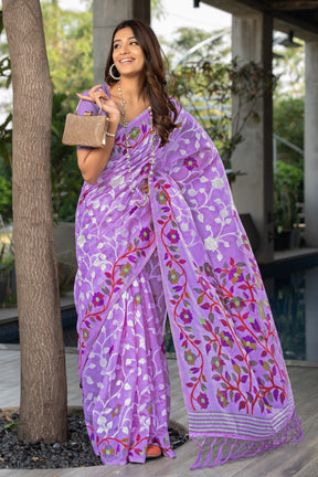 Claasic Ruhani Lavender Color Cotton Jamdani Saree