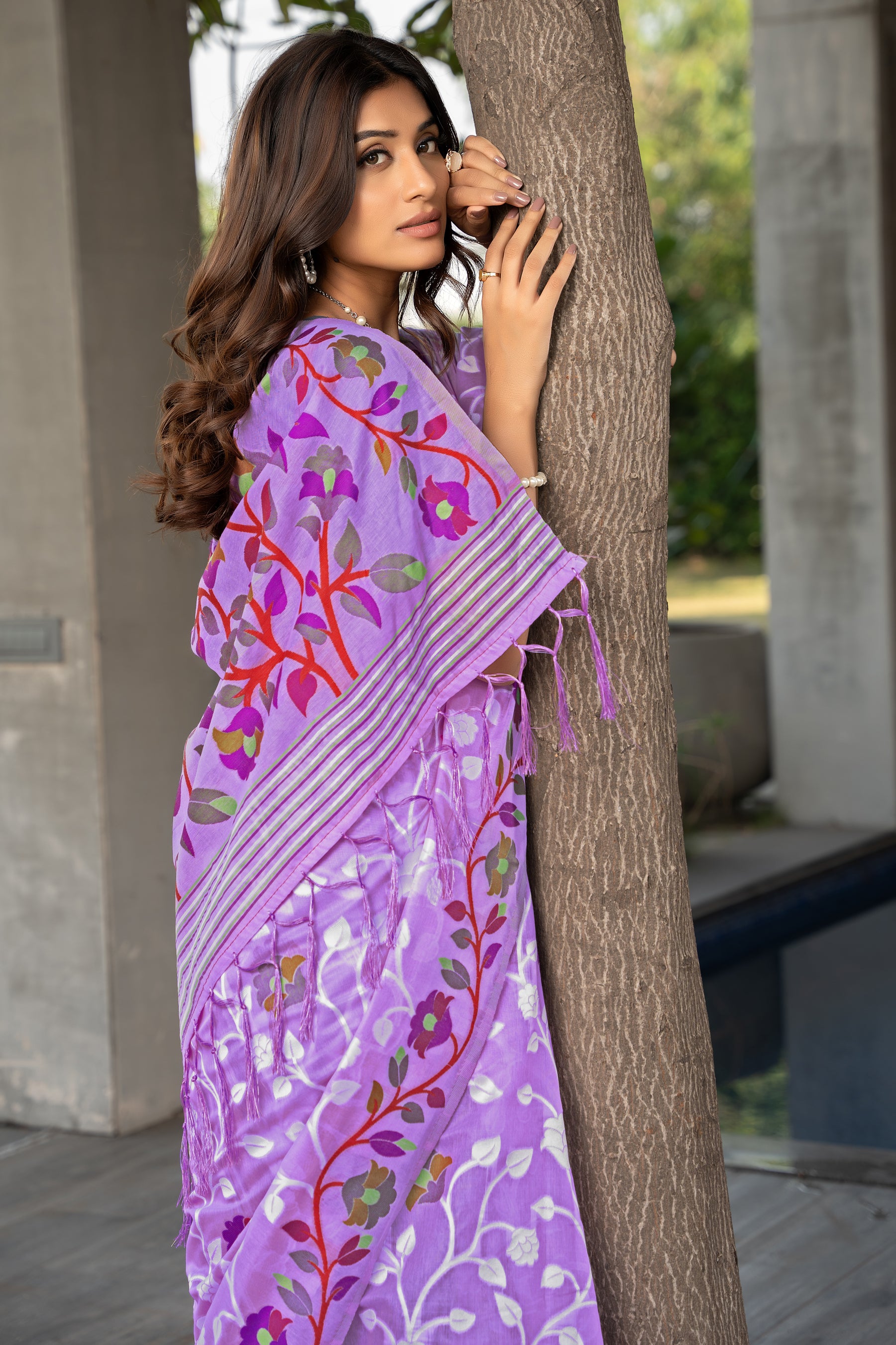 Claasic Ruhani Lavender Color Cotton Jamdani Saree