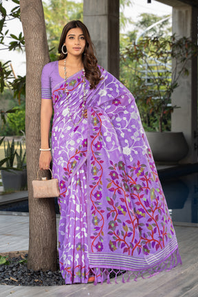 Claasic Ruhani Lavender Color Cotton Jamdani Saree