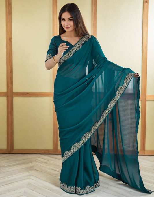 Elegant Rama Color Rangoli Silk Saree with Coding Work – Party Wear