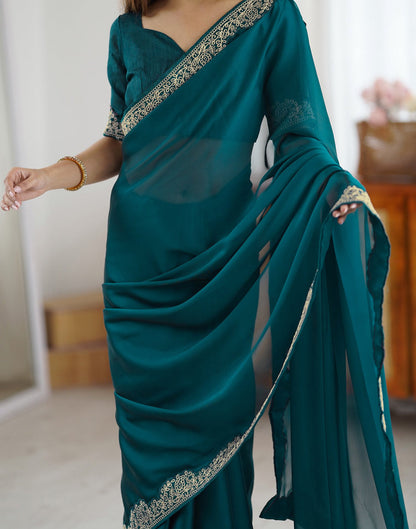 Elegant Rama Color Rangoli Silk Saree with Coding Work – Party Wear