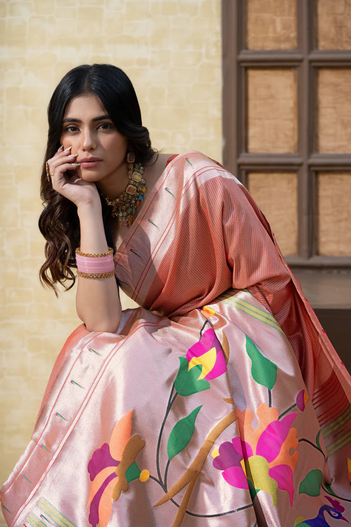 Elegant Red Paithani Saree With Zari Border