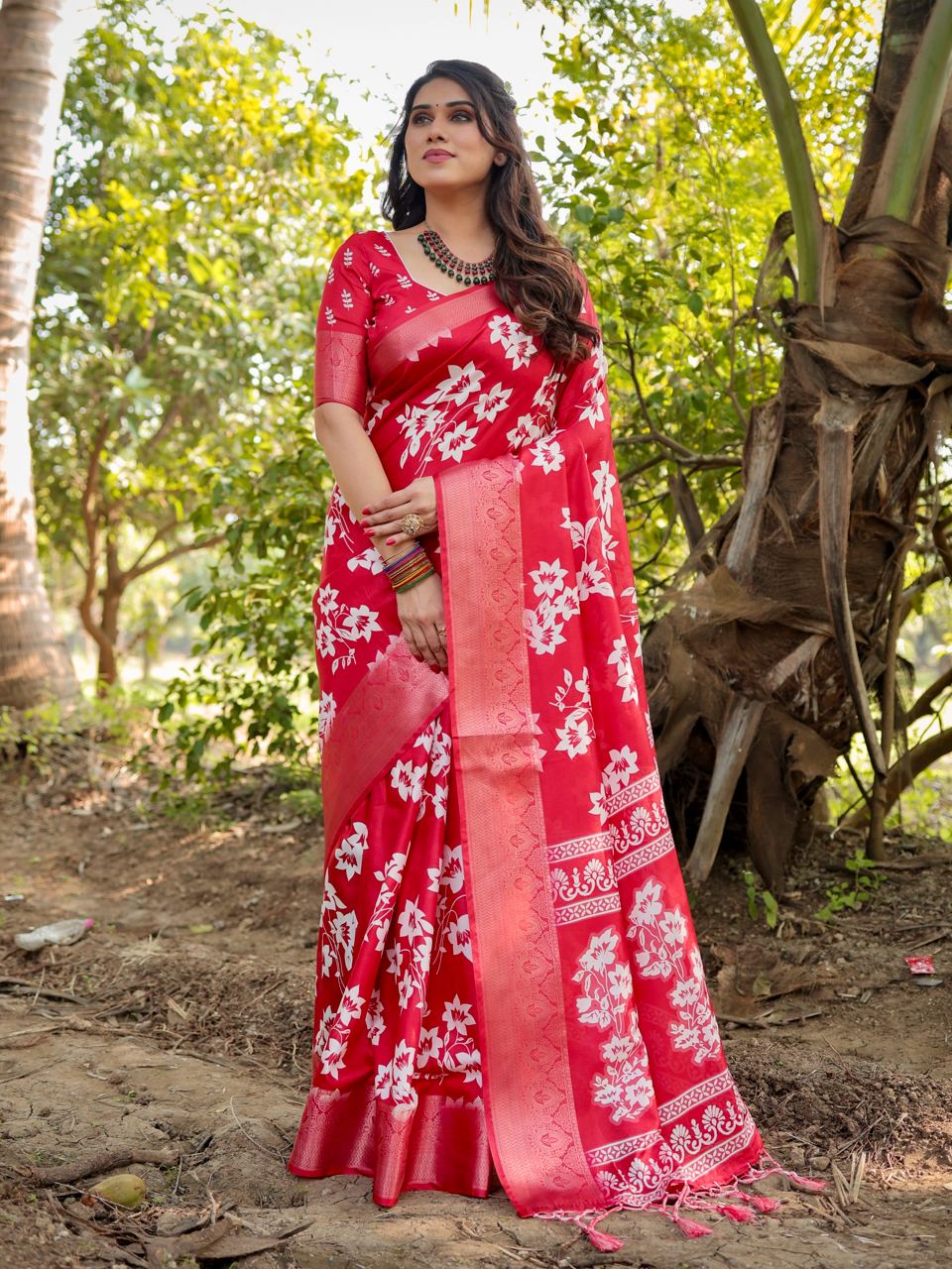Red Pure Silk Digital Printed Saree