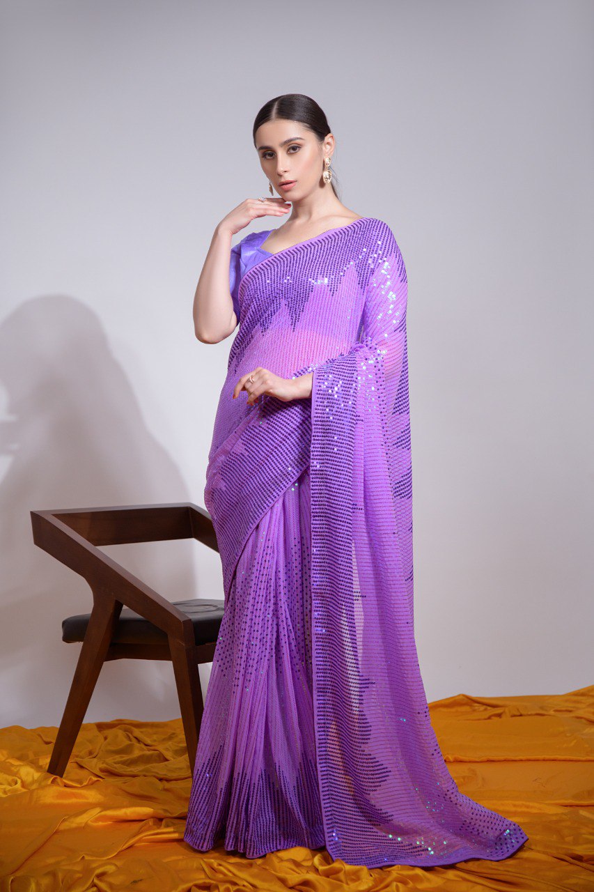 Royal Purple Sequined Georgette Saree