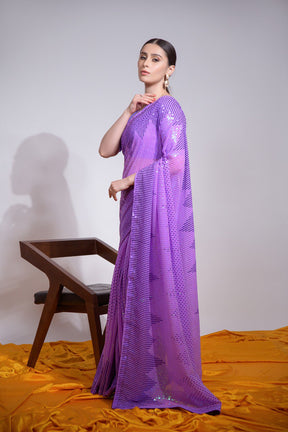 Royal Purple Sequined Georgette Saree