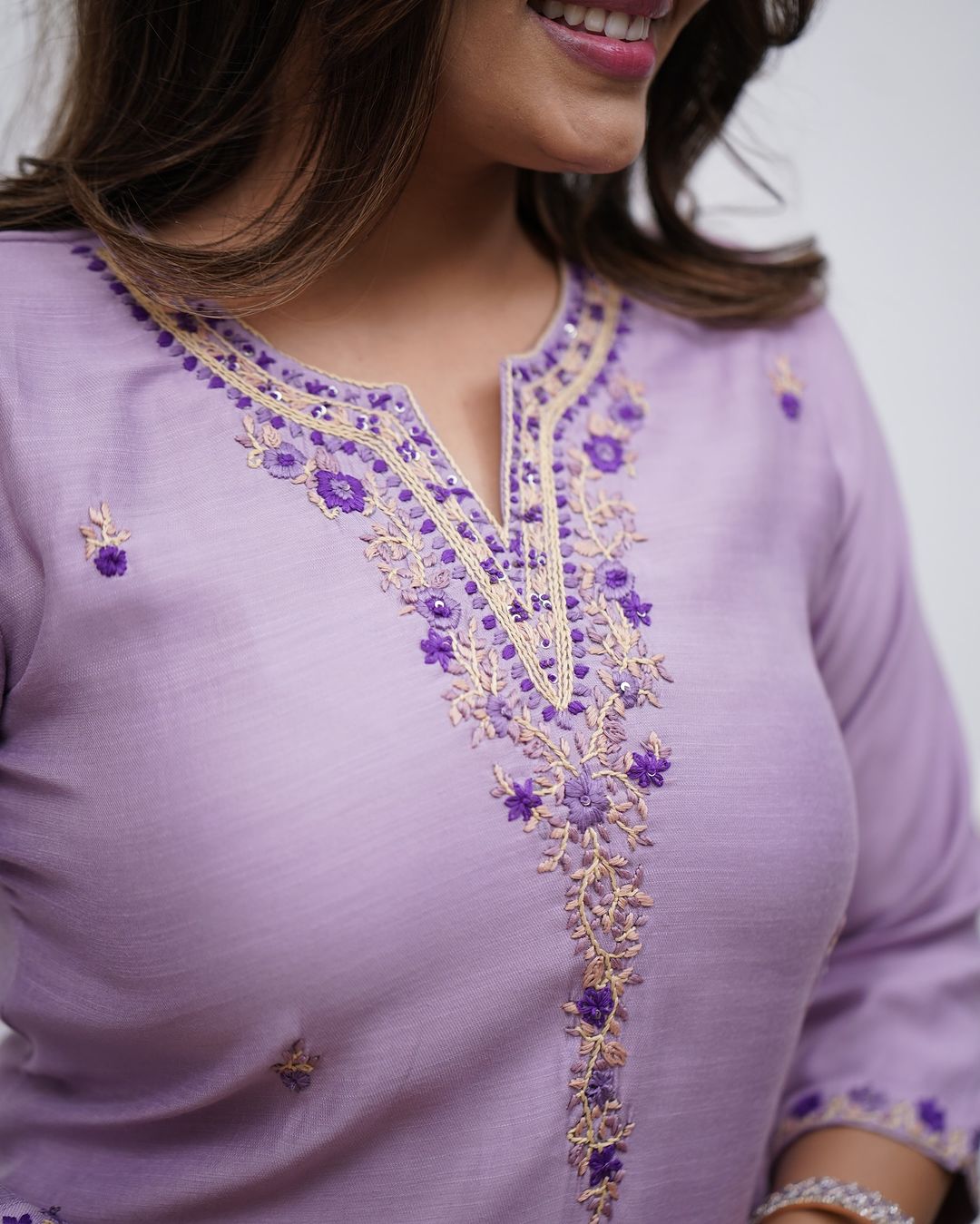 Violet Color Viscose Rayon  Party Wear Kurti Pant Set