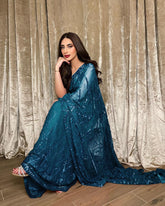 Sea Blue Color Georgette Party Wear Saree