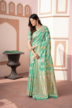 Sea Green Zari Woven Banarasi Saree – Classic Style