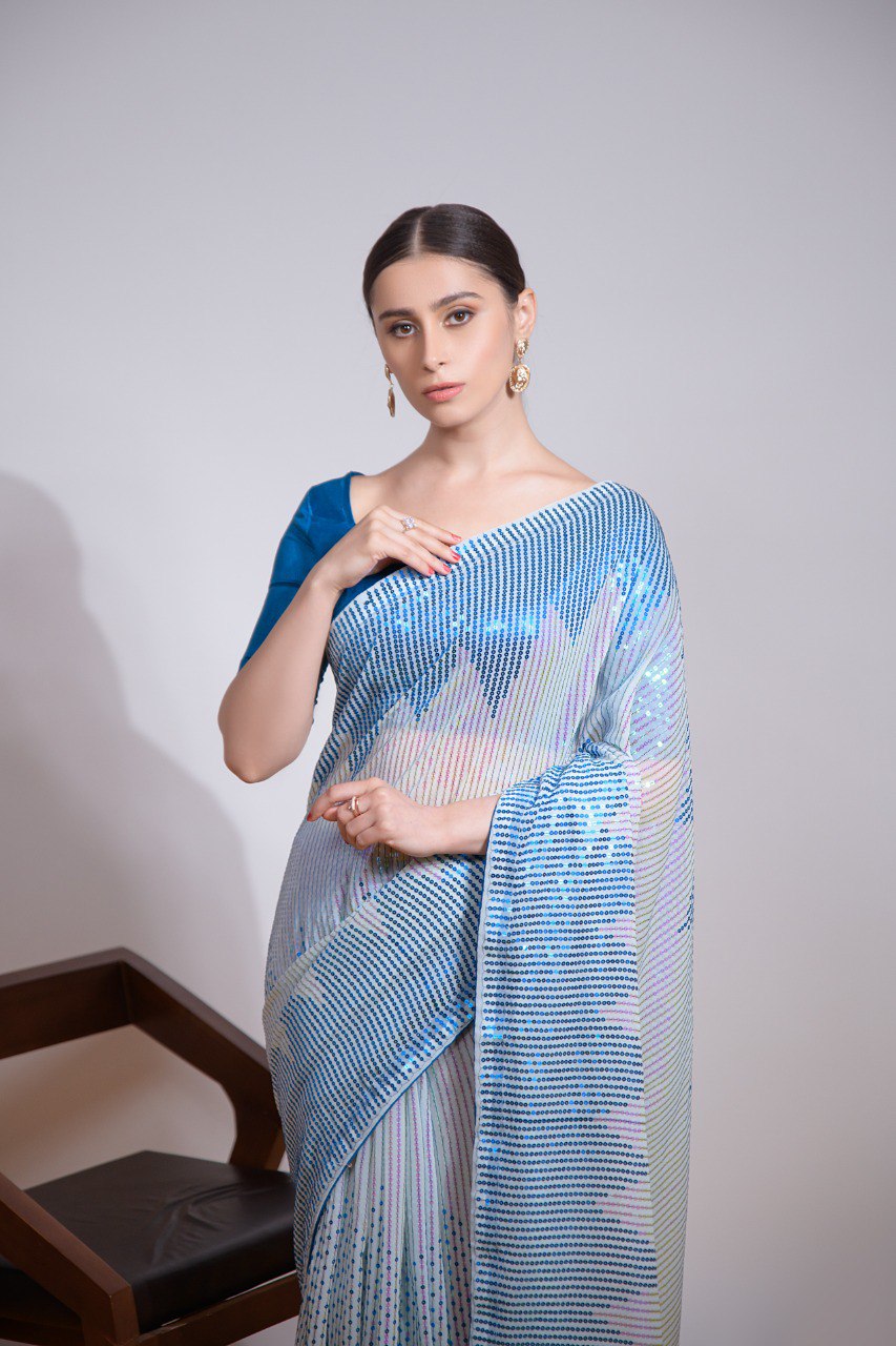 Sky Blue Radiance Soft Georgette Embellishment Saree