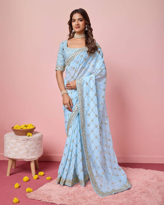 Sky blue Color Georgette party Wear Saree