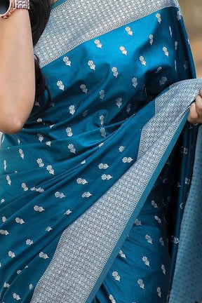 Teal Soft Silk Banarasi Traditional Saree