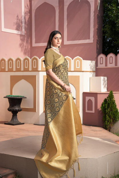 Vastraan Brown Ikat Silk Saree