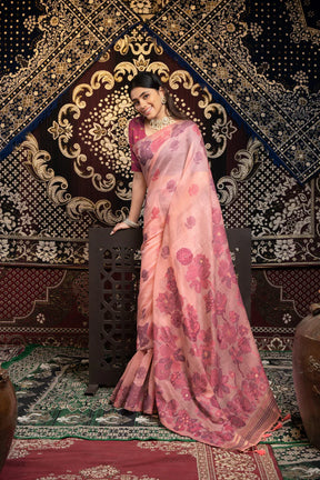 Vastraan Pink Soft Cotton Jamdani Saree