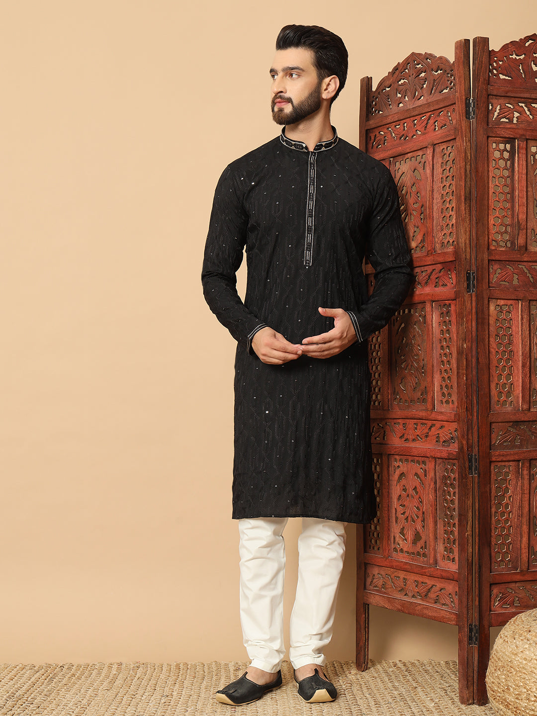 Party Wear Pvr Silk Black Kurta Pyjama
