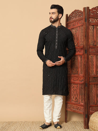 Party Wear Pvr Silk Black Kurta Pyjama