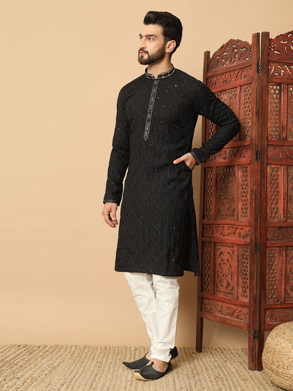 Party Wear Pvr Silk Black Kurta Pyjama