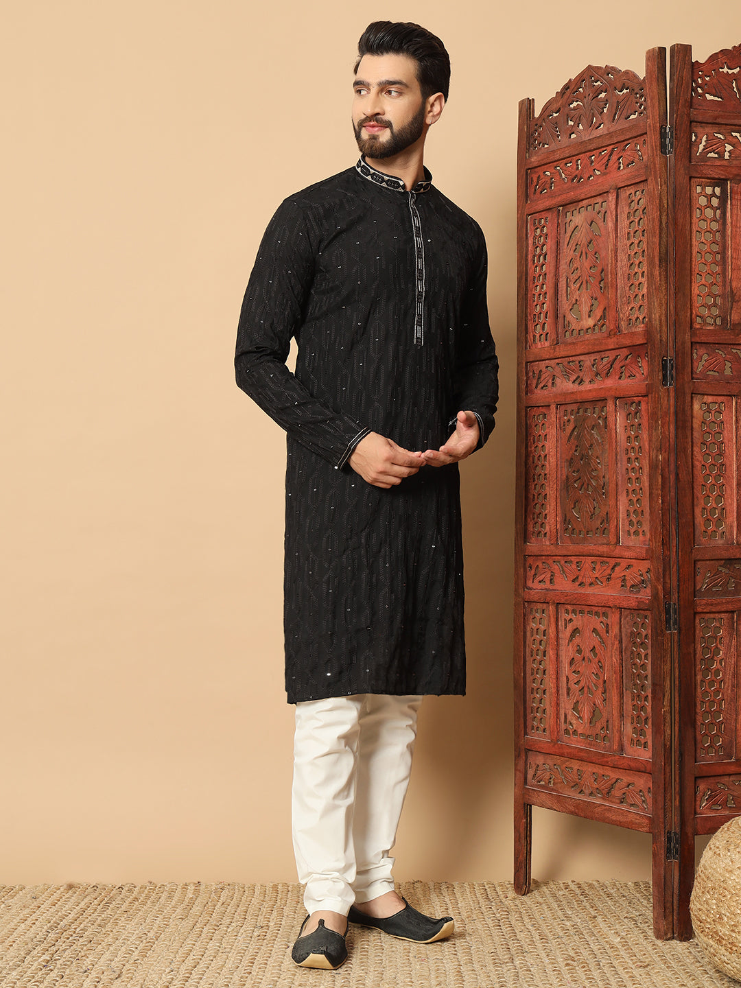 Party Wear Pvr Silk Black Kurta Pyjama