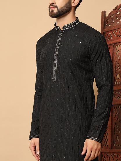 Party Wear Pvr Silk Black Kurta Pyjama
