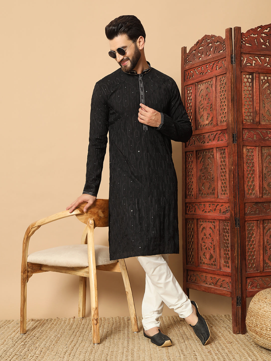 Party Wear Pvr Silk Black Kurta Pyjama