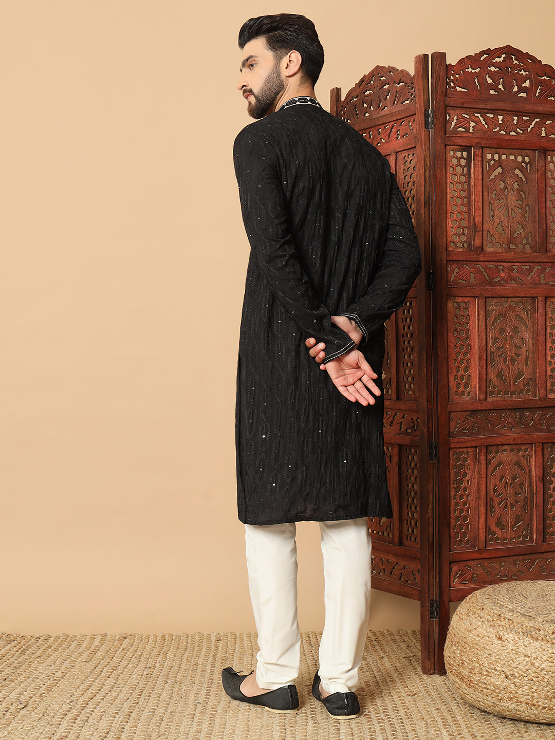 Party Wear Pvr Silk Black Kurta Pyjama