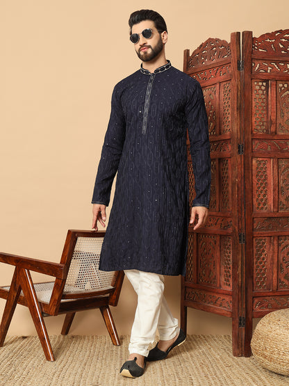 Party Wear Pvr Silk Blue Kurta Pyjama