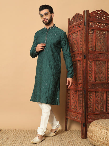 Party Wear Pvr Silk Forest Green Kurta Pyjama