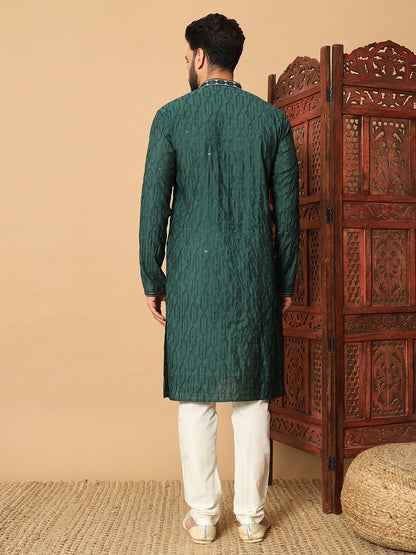 Party Wear Pvr Silk Forest Green Kurta Pyjama