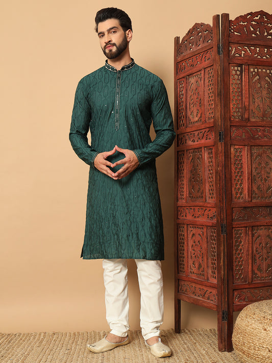 Party Wear Pvr Silk Forest Green Kurta Pyjama