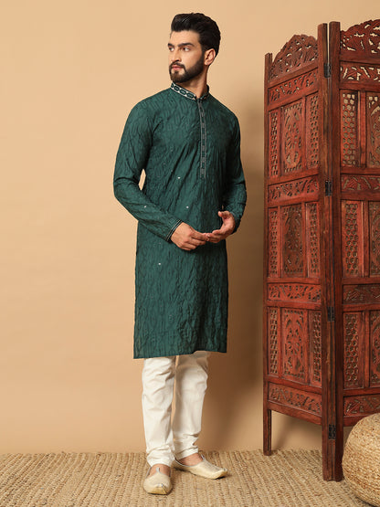 Party Wear Pvr Silk Forest Green Kurta Pyjama