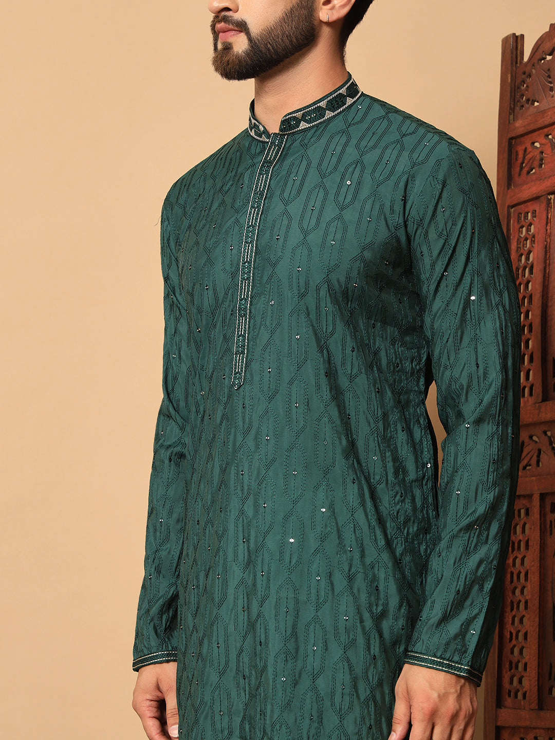 Party Wear Pvr Silk Forest Green Kurta Pyjama